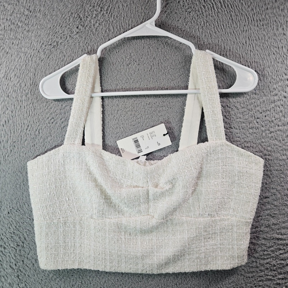 NWT A Loves A Tweed Cropped Tank Top Women XL Side Zip Smog Back White Preppy